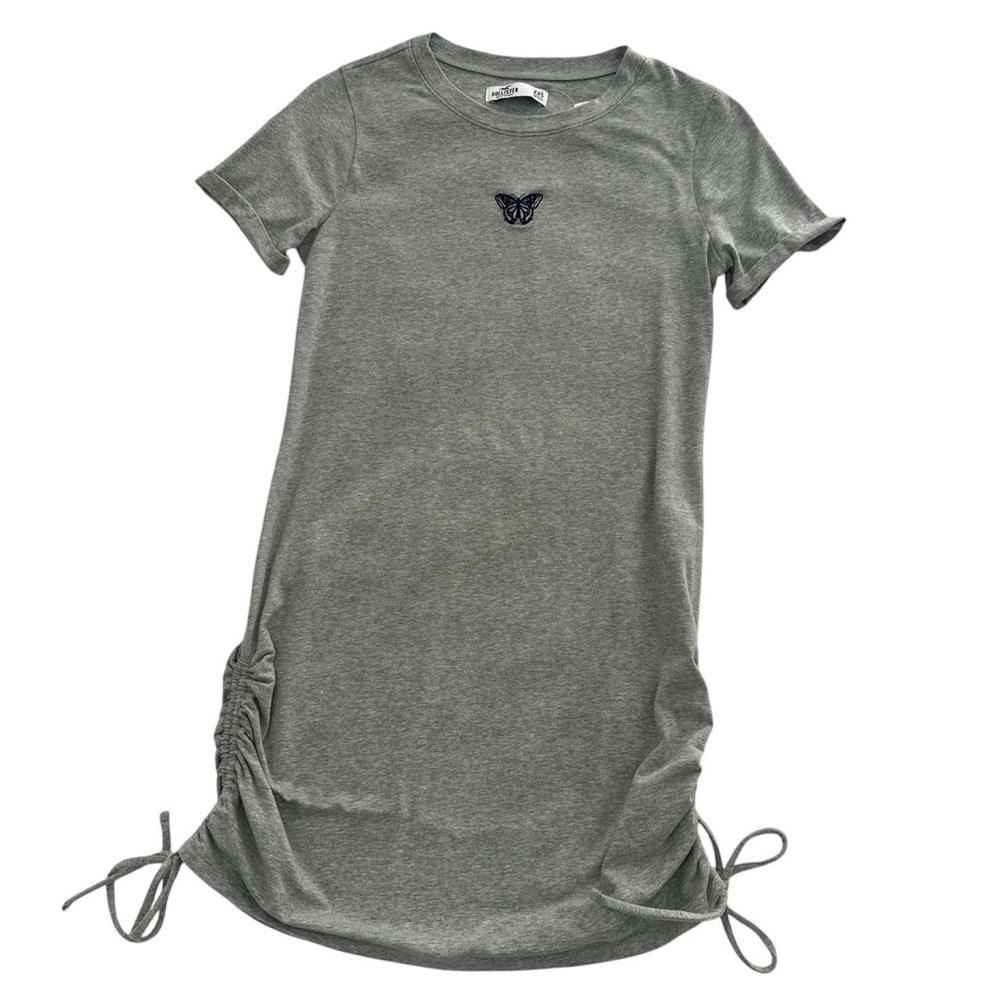 hollister : Grey butterfly embroidered mini dress with side ruching